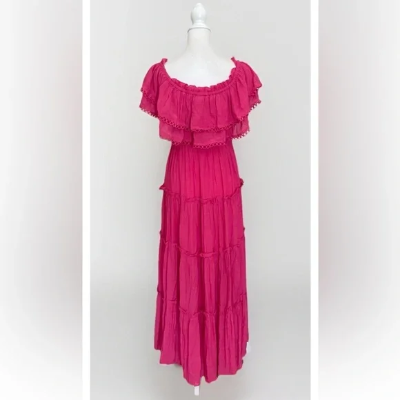 NWT EE:SOME Peasant Tier Dress Pink Sz S Boho Cottagecore Lightweight - Picture 2 of 11